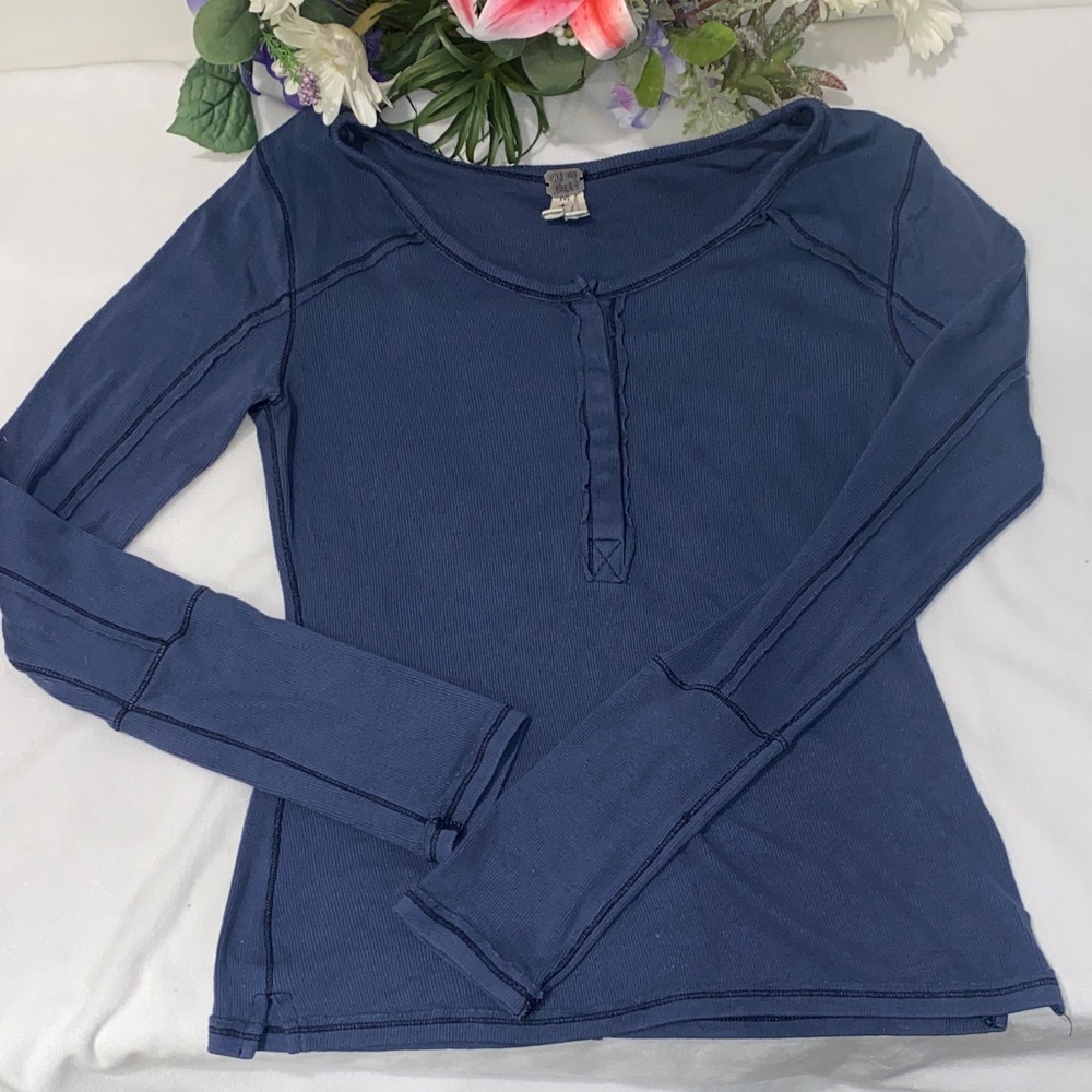 We The Free by Free People Navy Snap Button Down Shirt